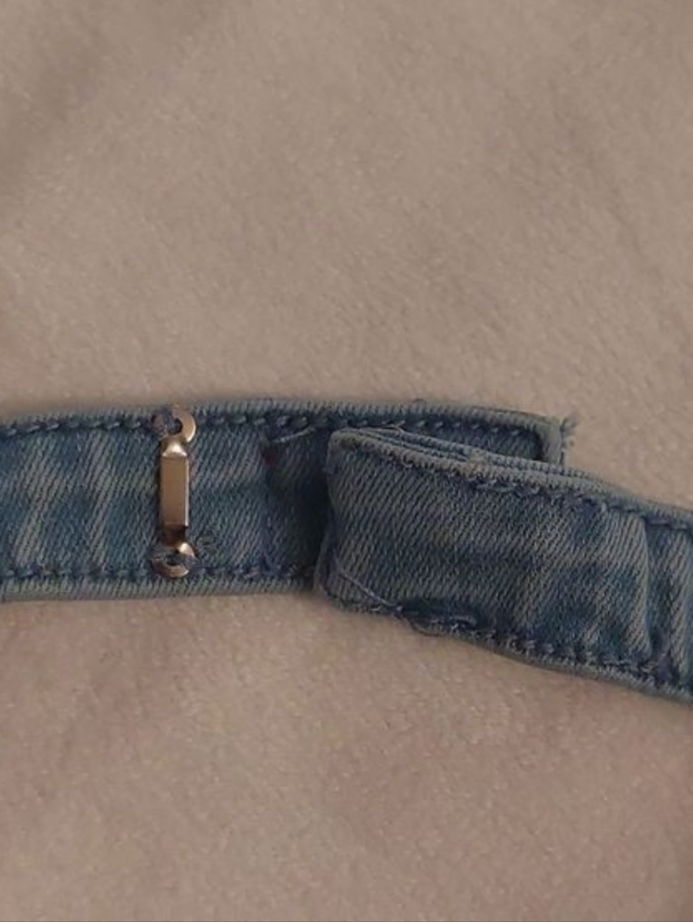 Denim Bralette Crop Top | Light Wash Triangle Bikini Style | Adjustable Straps - Picture 4 of 6